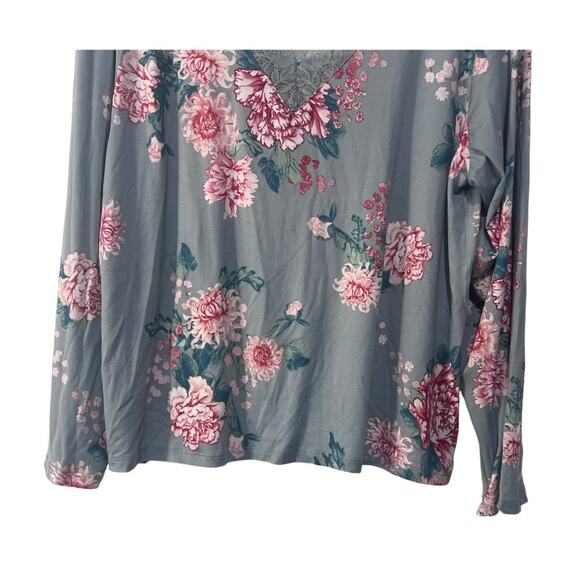 FLORA NIKROOZ WOMENS XLARGE JADE FLORAL PRINTED LONGSLEEVE PAJAMA TOP ONLY GREY - Picture 5 of 11